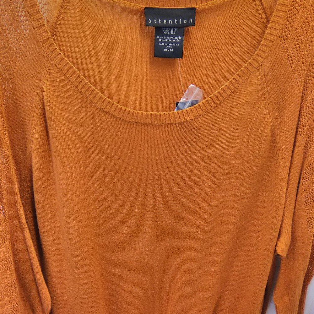 Attention Pointelle Women's Long Sleeve Sweater Color Orange Size XL NWT